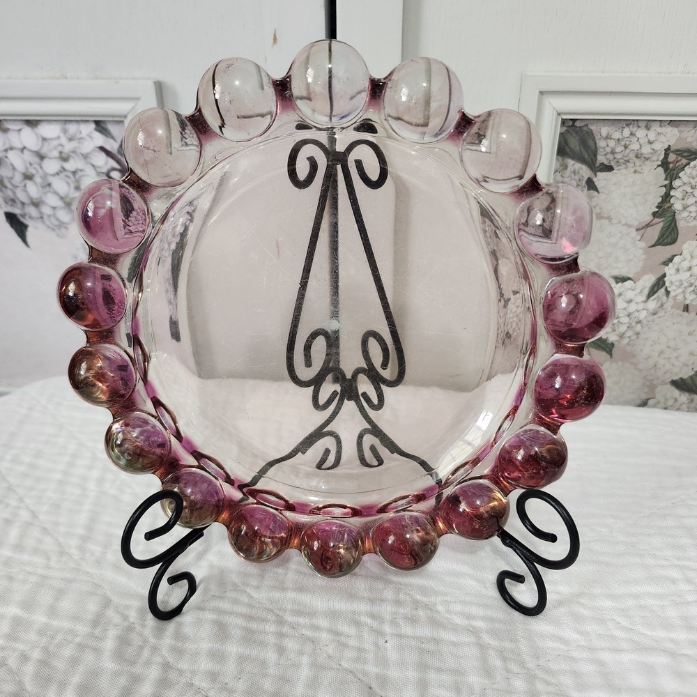 Vintage Nova Boopie Bubble Glass Vintage Cranberry Pink Ashtray 7.5"‎ Catch All